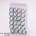 Rainbow plated stainless steel hoop earrings in 14mm diameter set on a white display card - 2.5mm Wire 14mm Inner Diameter / Colorful