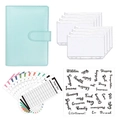 A6 light blue PU leather budget binder set with clear PVC zipper pockets and stickers - A6 / Blue