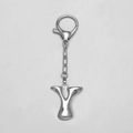 Polished silver bubble alphabet letter Y pendant keychain with lobster clasp charm - Letter Y