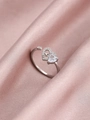 Silver adjustable open ring featuring double heart-shaped stones and pavé zircon accents - Silver Dual Heart Zirconia Ring (11682)