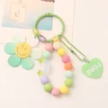 Pastel sunflower keychain with green ring, glitter flower and rainbow star pendant - Green (Q995-3)