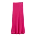 Détail de la jupe midi en satin fuchsia montrant la texture soyeuse et le drapé - XS / Rose