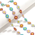 Colorful enamel daisy chain necklaces in pink, blue and orange on silver metal chain - Price per Meter / Steel-Multicolor