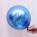Metallic blue 12-inch Happy Birthday balloon with black lettering and stars print - Blue