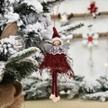 Handmade angel Christmas tree ornament with burgundy hat and silver glitter wings - Red
