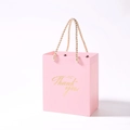 Pink gift bag with golden braided handles and Thank You lettering for wedding parties - 13x8x15cm / Pink + Champagne Handle