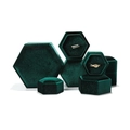Dark green velvet hexagonal jewelry box set for premium ring storage and display - Dark Green