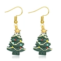Detailed close-up of green resin Christmas tree earrings with colorful enamel accents - Beige Polka Dot