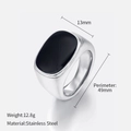 Polished silver stainless steel ring with a rectangular black stone inlay for men and women - US5 (Perimeter 49mm) / Silver Black Onyx
