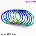 Set of 7 rainbow titanium steel bangles with 68mm inner diameter and 3mm width - 7Pcs Set-Rainbow Color (KB126305-LO)