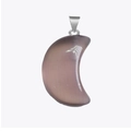 Pale purple moon crescent pendant with cat eye effect and metallic ring attachment - Brown Cat's Eye
