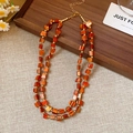 Double-layer ethnic style necklace with orange square shell beads and gold accents - Brown