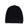 Detalle del gorro de punto negro con etiqueta Freedom y textura de tejido de cesta - Gorro De Lana Freedom Grid - Negro / M (56-58cm)