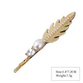 Golden feather hair clip variant with large faux pearl and sparkling crystal accents - Style 5 Gold