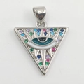 Silver triangle Evil Eye pendant with colorful zircon stones and enamel center - Inverted Triangle Eye Silver DL0081