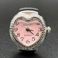 Silver heart-shaped ring watch with pink dial and Arabic numerals on quartz finger watch - Pink