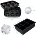 Food-grade black silicone ice cube tray set with sphere and square molds for whiskey - 2-Piece Ice Tray Set (6 Round + 6 Square)