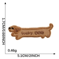 Dachshund dog embroidery patch with Lucky Dog text in brown and tan colors - Lucky Dog Dachshund