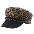Vintage-Schirmmütze mit Leopardenmuster, schwarzem Schirm und Kordel-Detail - 58cm / Khaki