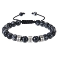 Customized stainless steel name beads on adjustable black braided snowflake stone bracelet - Snowflake Stone - 1 Name