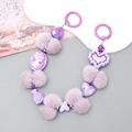 Handmade purple plush ball phone charm with beaded heart and portrait pendant strap - Purple Cameo Style (K2768)