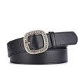 Cintura da donna in pelle nera con fibbia quadrata alla moda e strass incastonati - Nero