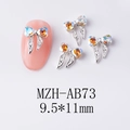 Détail de bijou d'ongle noeud argenté avec strass AB et dimensions du modèle MZH-AB73 - Nœud Lumière du Paradis Base Argentée (AB73)