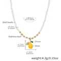 Beaded shell necklace featuring a yellow lemon pendant with green cubic zirconia leaf - Lemon Shell Pearl Beaded Necklace (TXP288-1)