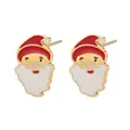 Détail de boucles d'oreilles Père Noël en acier inoxydable plaqué or 14K et émail - Père Noël avec Lunettes
