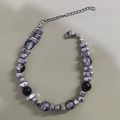 Bracciale di perle minimalista con perle nere e accenti di perle blu glitterate - Bracciale con Perline di Ematite Irregolare e Crackle