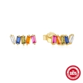 Bohemian S925 sterling silver earrings with rectangular multi-color crystals in gold finish - Rectangle Row Colorful Zirconia / Gold #5
