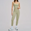 Ensemble de yoga vert sauge pour femme avec haut à col carré et legging taille haute - S / Haut Et Bas / Vert Mousse