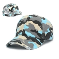 Camo ponytail baseball hat with criss-cross elastic bands and distressed washed finish - Adjustable / Blue Camouflage