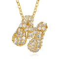 Gold plated H letter pendant necklace with white zirconia pave setting on white background - Letter M