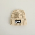Newborn baby knitted winter beanie in oatmeal beige featuring NYC embroidered patch - 44-48cm(8M-2Y) / Off White NYC Knit