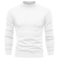 Close-up of white slim fit men's turtleneck sweater showing ribbed knit cuff details - Mock Neck Beige