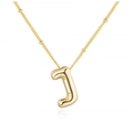 Golden balloon style letter J pendant necklace with delicate beaded gold chain jewelry - Gold J [With Bead Chain]
