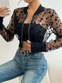 Veste bomber noire en mesh pour femme avec broderie papillon et fermeture éclair - S / Noir