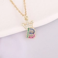 18K gold necklace with a crown and letter B pendant featuring colorful zircon stones - Letter B Style