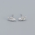 Elegant 925 sterling silver leaf stud earrings with sparkling marquise-cut zircons - White Gold