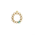 Detail of round pearl wreath pendant with golden base and a sky blue accent bead - Pearl Letter O - Blue