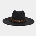 Detail of black wool fedora featuring a woven band with brown and turquoise beads - M (56-58cm) / Brown Weave with Sky Blue Bead Style (Color 6#)