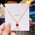 Collier élégant en or avec pendentif rubis carré et cristaux micro-pavés brillants - Zircone Carrée Rouge Or
