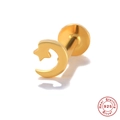 Detailed close-up of S925 sterling silver golden moon and star stud earring on white background - Single Gold-Moon Star