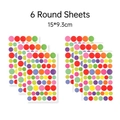 Set of 6 sheets colorful round dot stickers for DIY scrapbooking, size 15x9.3cm - Round (6 Sheets)