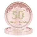 Rosa und Roségoldene Pappteller zum 50. Geburtstag mit Glitzer-Design - 50. Geburtstag Große Teller