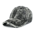 Distressed washed denim baseball cap with ripped details and curved brim in charcoal grey - Adjustable / Black