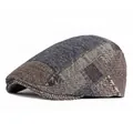 Berretto piatto vintage britannico in tweed patchwork per uomo e donna, retro - Regolabile / Blu navy
