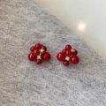 Elegant gold-plated red resin berry fireworks earrings with sparkling zircon accents - Red (Real Gold Plated Silver Needle)