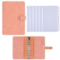 Pink PU leather budget binder with 6-ring metal binder and transparent zipper envelopes - Pink + 6 Zipper Pockets